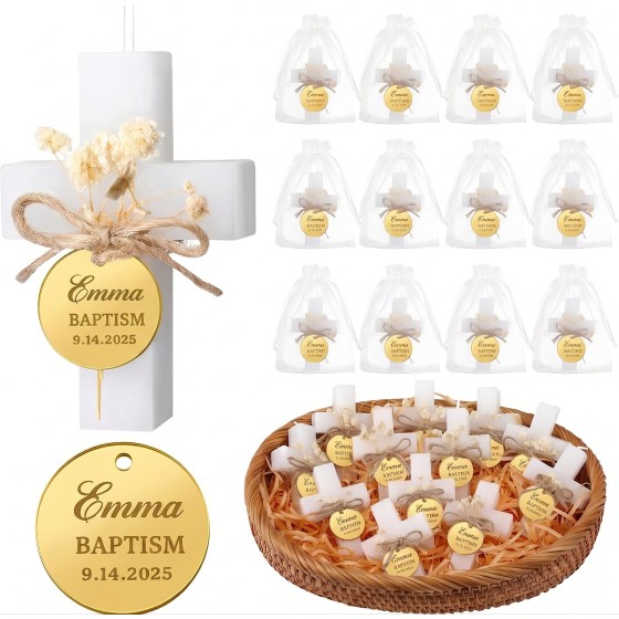 Personalised Baptism Favors Candles, 12‑Pack Cross Soy Wax Candle